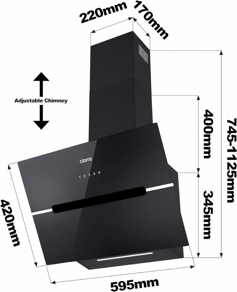 Touch Angled Cooker Hood-CIARRA CBCB6736F WIFI APP Touch Control hood in Black