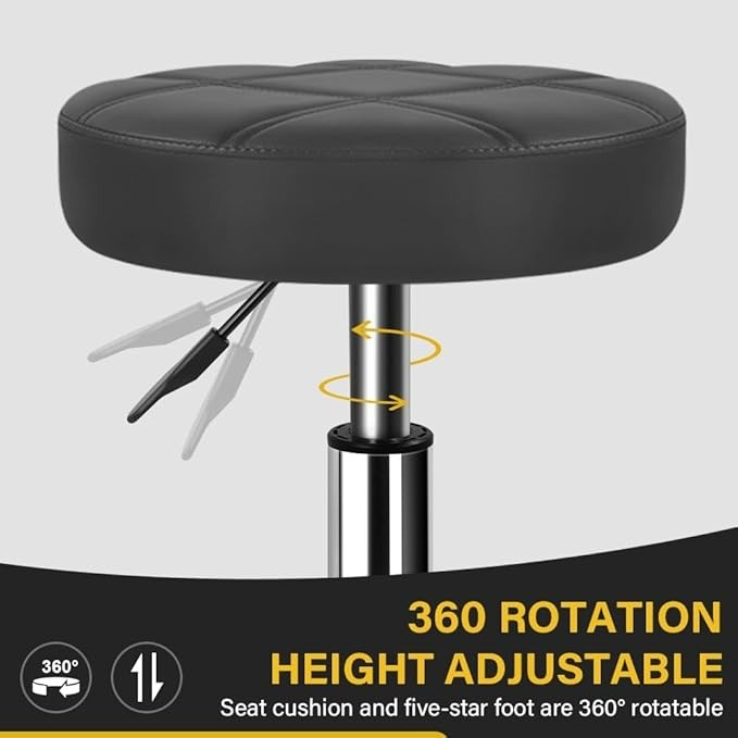 PU Leather Round Rolling Stool Swivel Height Adjustment With Wheels