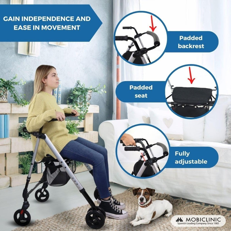 4 Wheel Rollator Foldable Grey MOBICLINIC