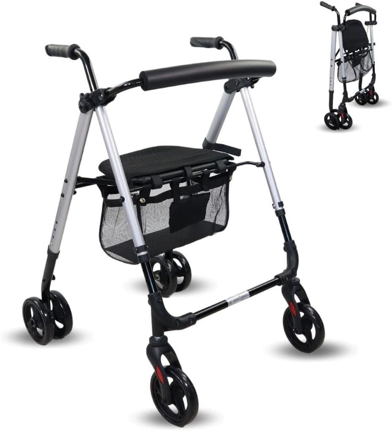 4 Wheel Rollator Foldable Grey MOBICLINIC