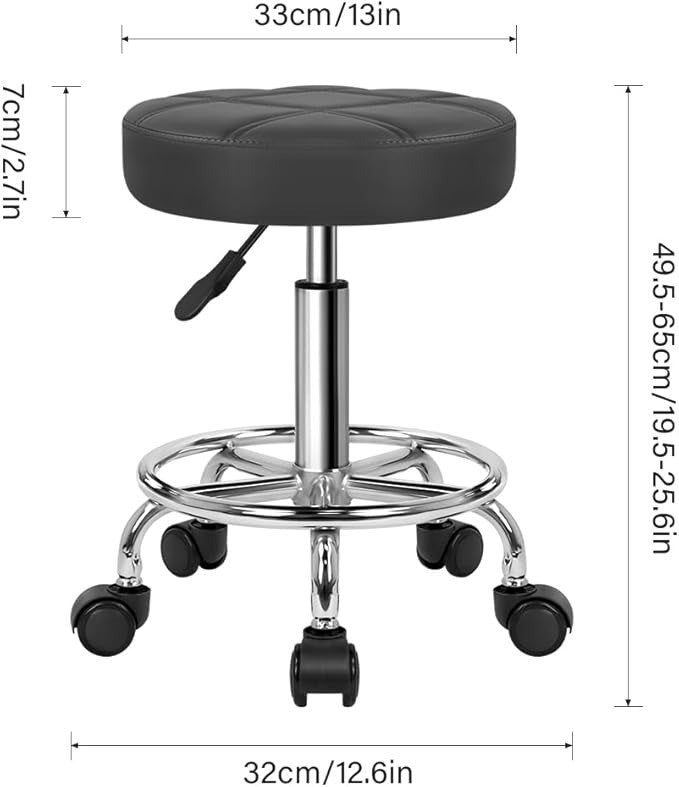 PU Leather Round Rolling Stool Swivel Height Adjustment With Wheels