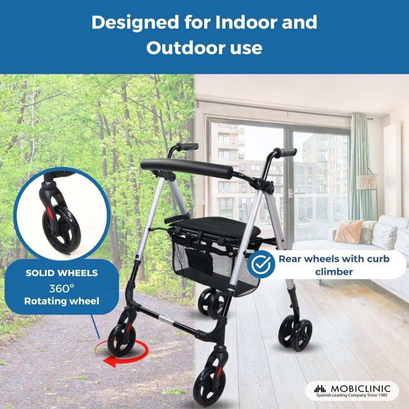 4 Wheel Rollator Foldable Grey MOBICLINIC