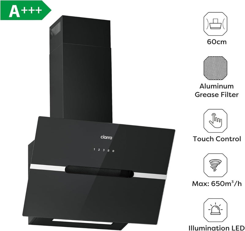 Touch Angled Cooker Hood-CIARRA CBCB6736F WIFI APP Touch Control hood in Black