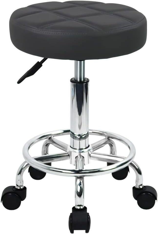 PU Leather Round Rolling Stool Swivel Height Adjustment With Wheels