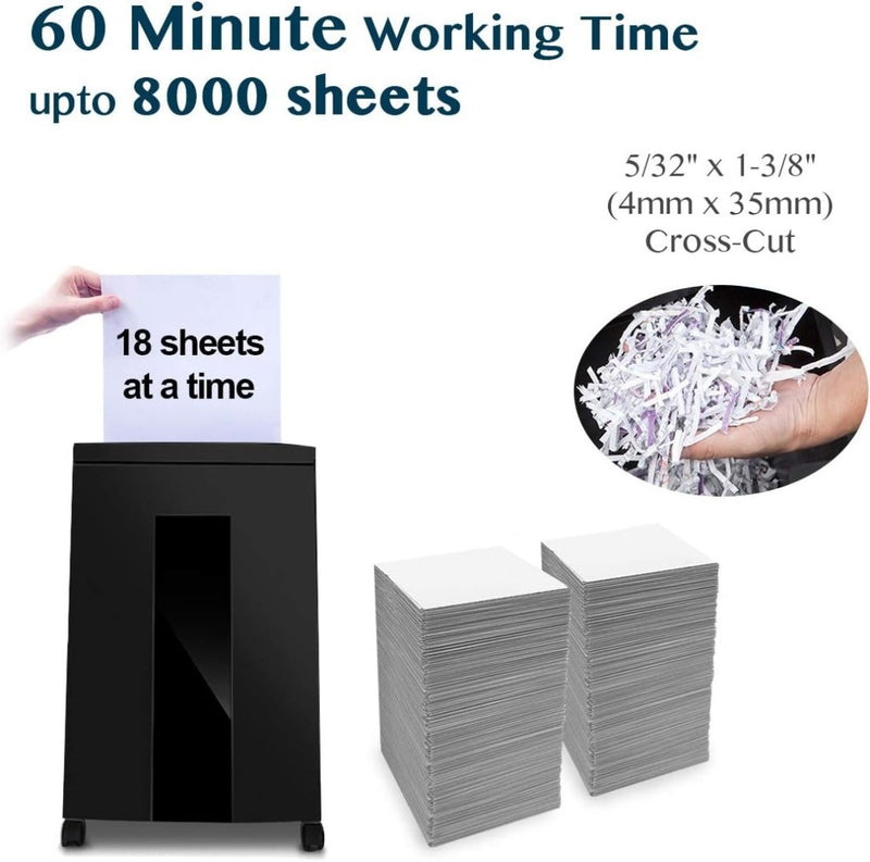 Paper Shredder 18-Sheet 60 Mins Running Time Cross Cut High Heavy Duty