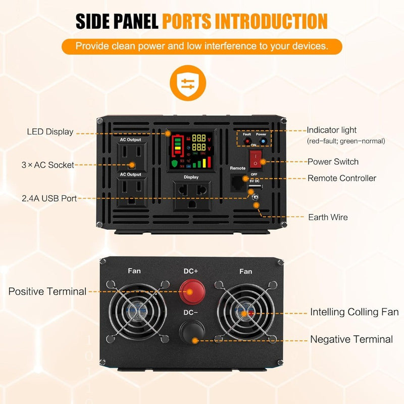 Pure Sine Wave Inverter 2000 Watt 12V DC 3 AC