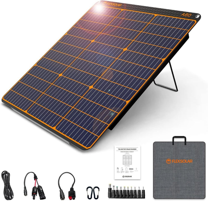 FlexSolar 60W Portable Solar Panel, Foldable Solar Charger w/ Stand