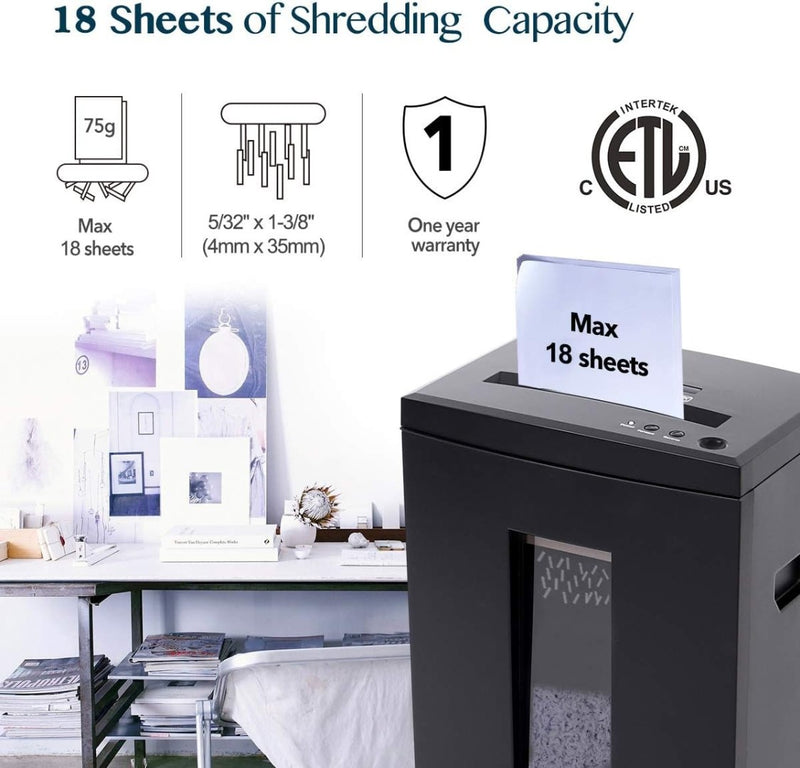 Paper Shredder 18-Sheet 60 Mins Running Time Cross Cut High Heavy Duty