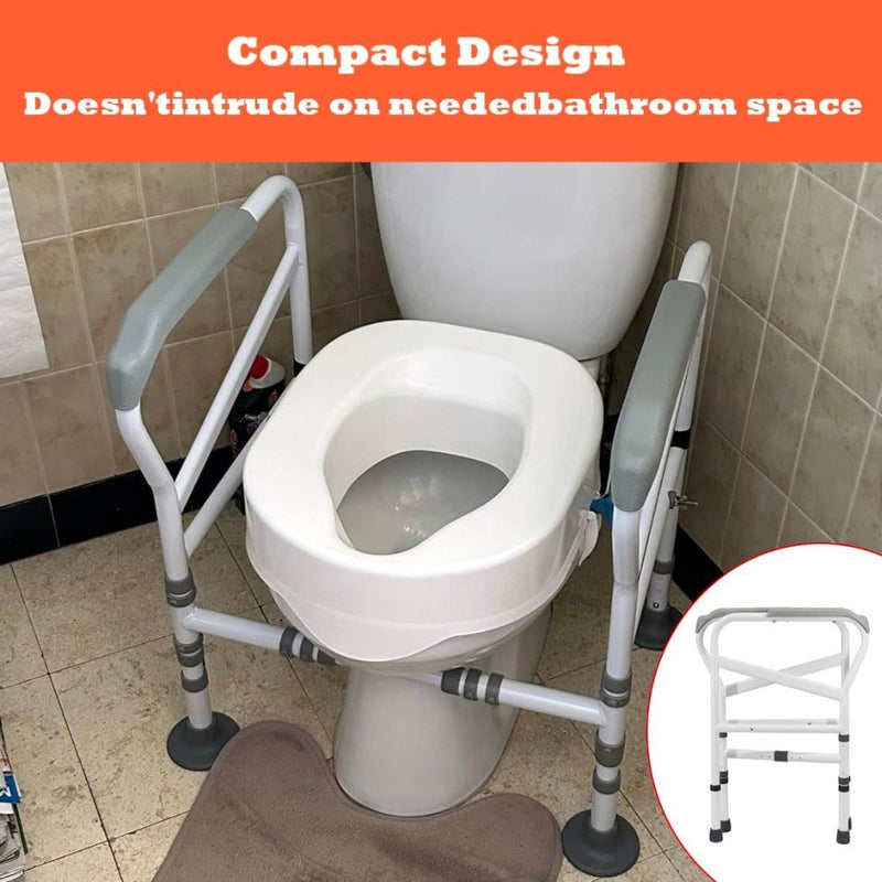 Joliling Foldable Toilet Safety Rails, Adjustable Width Height Toilet Frame