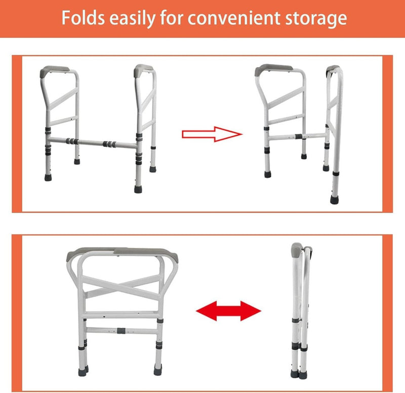 Joliling Foldable Toilet Safety Rails, Adjustable Width Height Toilet Frame