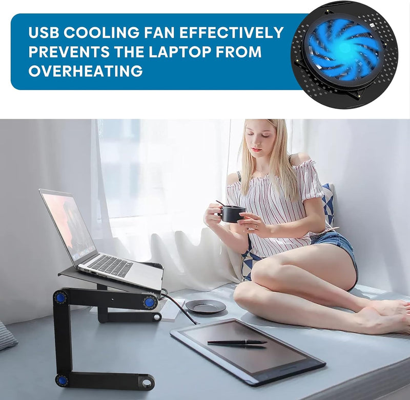 Extra Wide Adjustable Laptop Stand with Cooling Fan & Mouse Pad