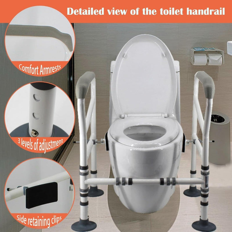 Joliling Foldable Toilet Safety Rails, Adjustable Width Height Toilet Frame