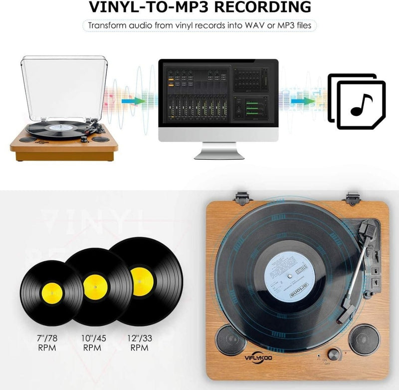 Record Player, Bluetooth Portable Vinyl Turntable Digital Encoder Built-in