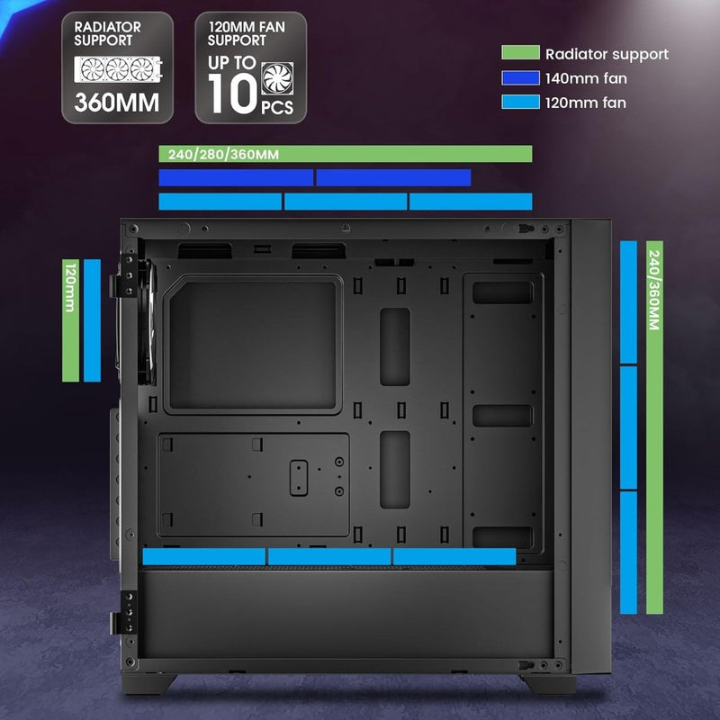 PC Computer Case AL800 Tempered Glass Black