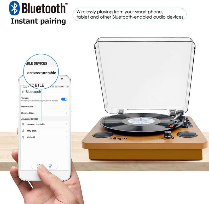 Record Player, Bluetooth Portable Vinyl Turntable Digital Encoder Built-in