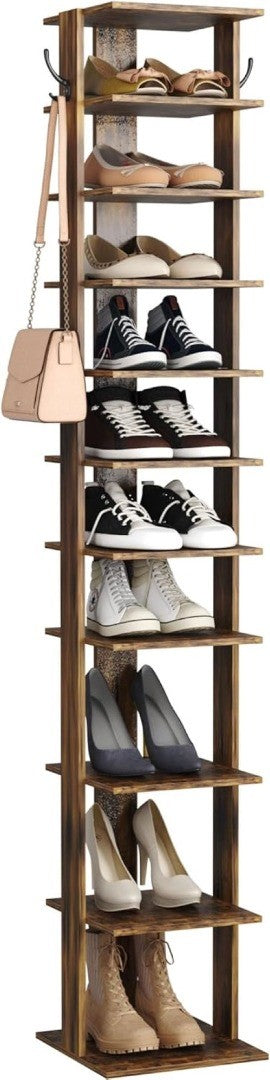 HOME BI Narrow Shoe Rack 10 Tier - Rustic Brown