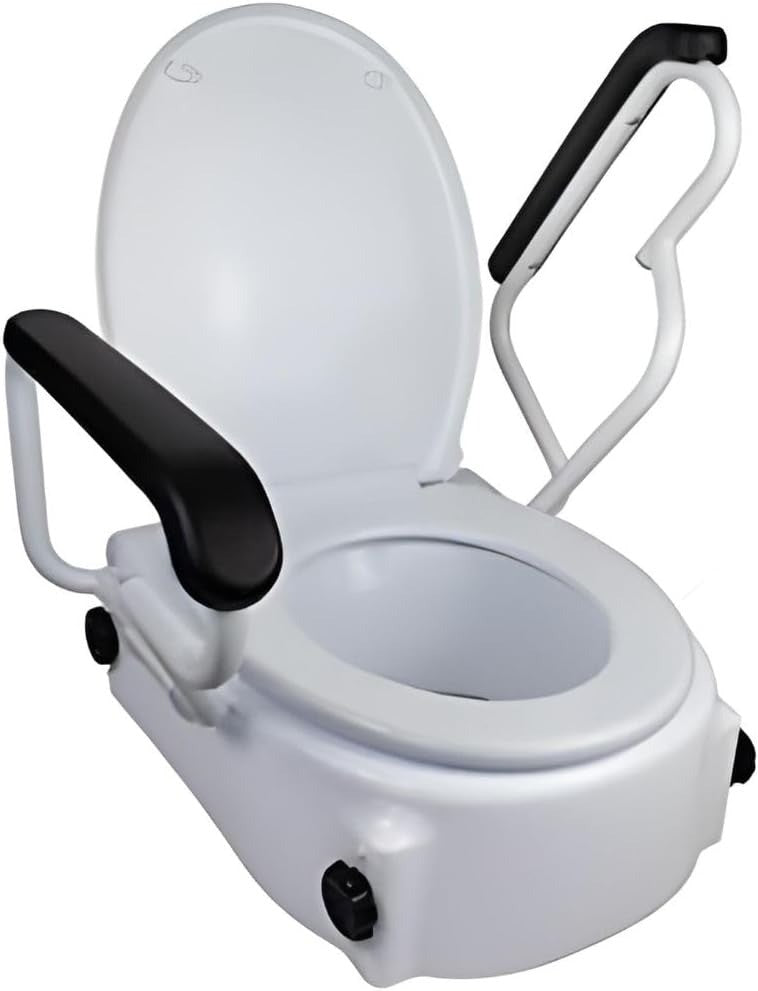 Raised Toilet Seat Riser with Folding Armrests