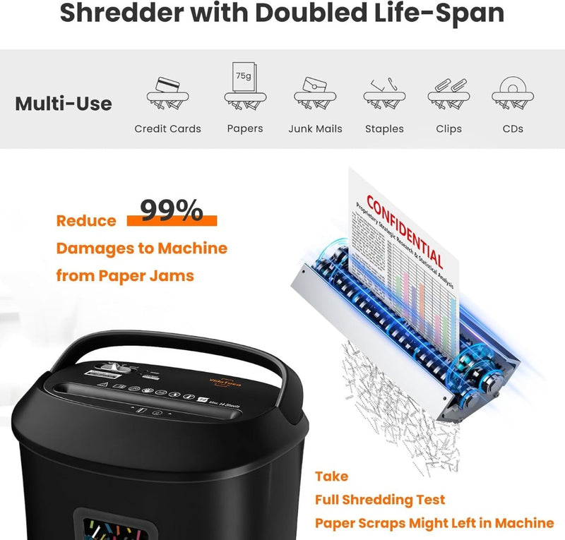 VidaTeco Cross-Cut Paper Shredder 14-Sheet Shreds Paper/Card/Staple/Clip Paper