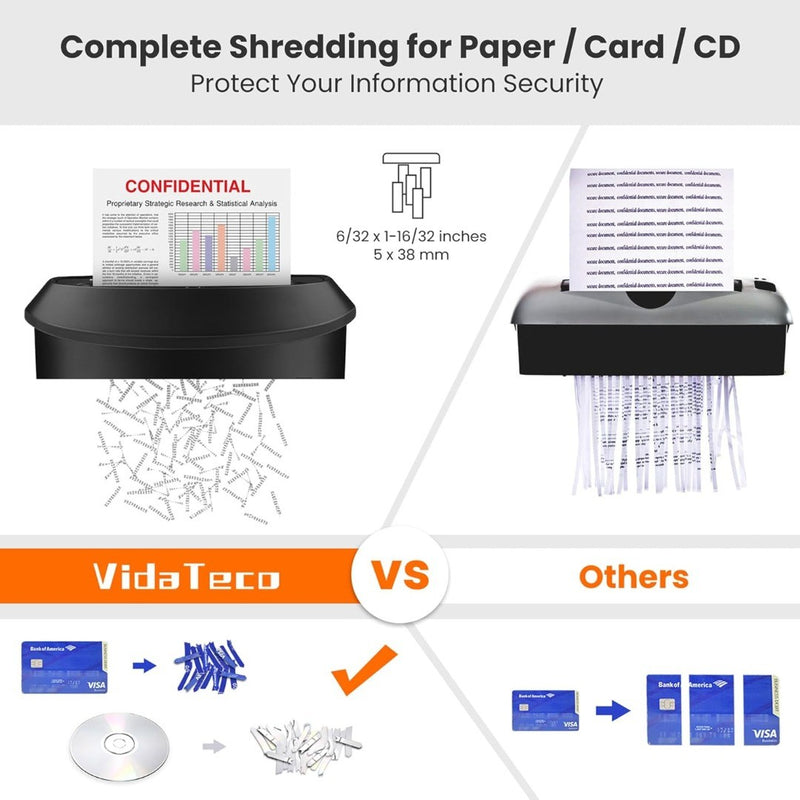 VidaTeco Cross-Cut Paper Shredder 14-Sheet Shreds Paper/Card/Staple/Clip Paper