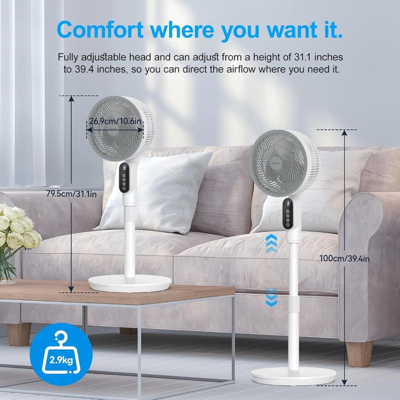 Smart Standing Fan, 40'' Quiet Pedestal Fans for Bedroom, 75°Omni-directional