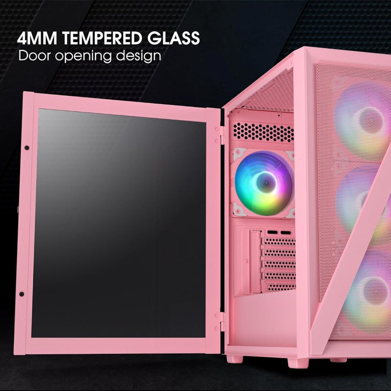 Micro ATX PC Case Midi-Tower Pink VETROO M05