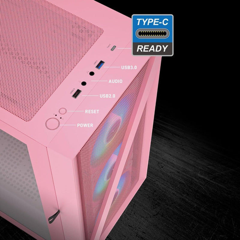 Micro ATX PC Case Midi-Tower Pink VETROO M05