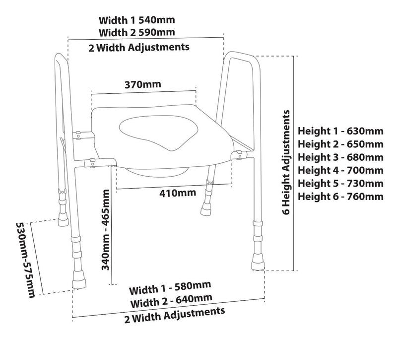 Raised Toilet Seat and Frame - Width Adjustable