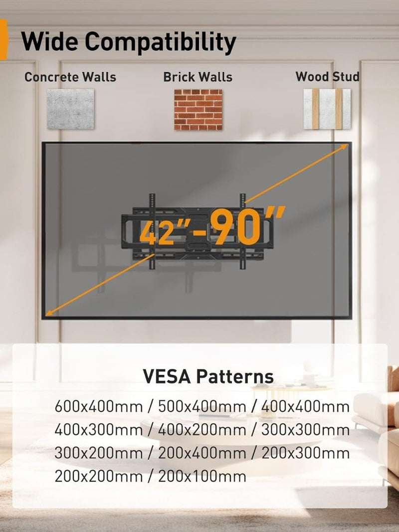 Perlegear UL-Listed Full Motion TV Wall Bracket