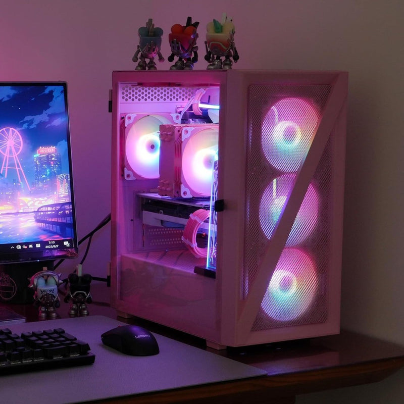 Micro ATX PC Case Midi-Tower Pink VETROO M05