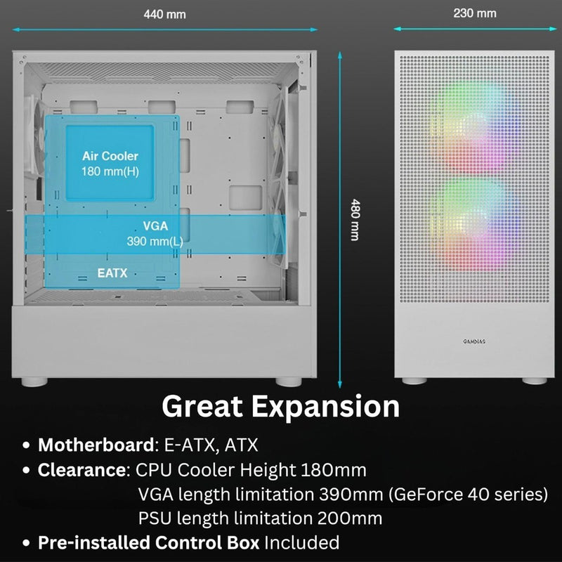 EATX Gaming Mid-Tower PC Case White GAMDIAS TALOS