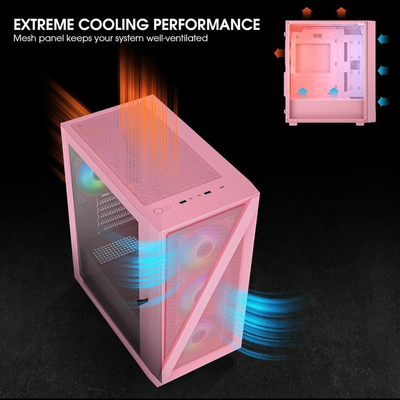 Micro ATX PC Case Midi-Tower Pink VETROO M05