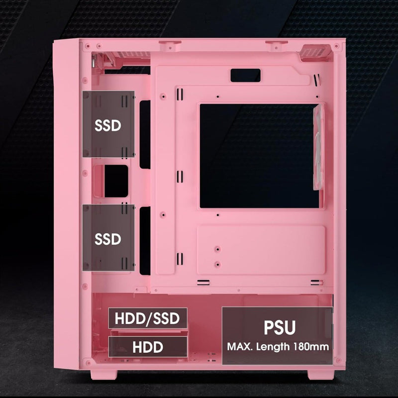 Micro ATX PC Case Midi-Tower Pink VETROO M05