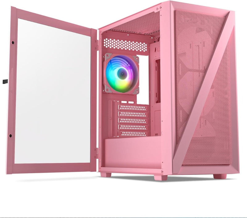 Micro ATX PC Case Midi-Tower Pink VETROO M05