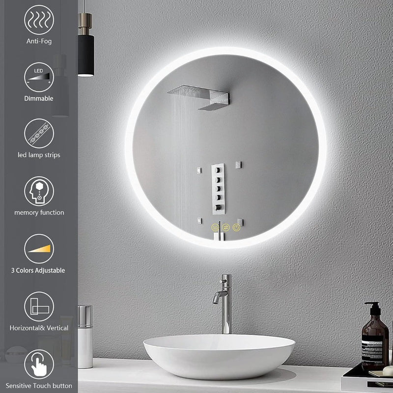 ICYWANG Round Bathroom Mirror with Light 400 mm