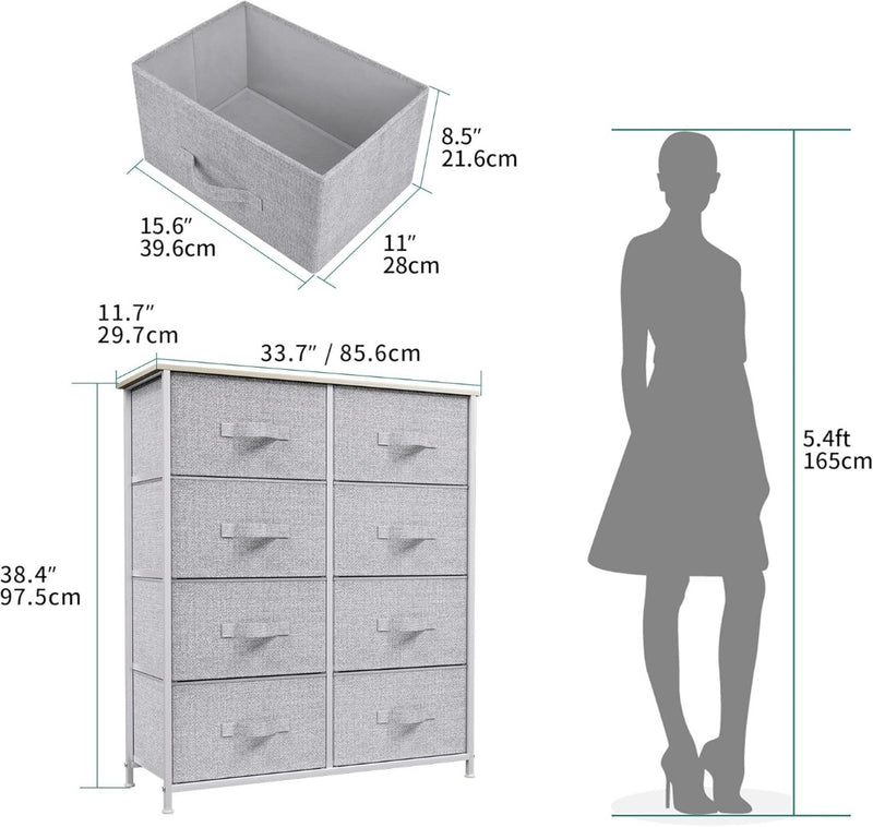 YITAHOME Chest of Drawers with 8 Drawers GREY