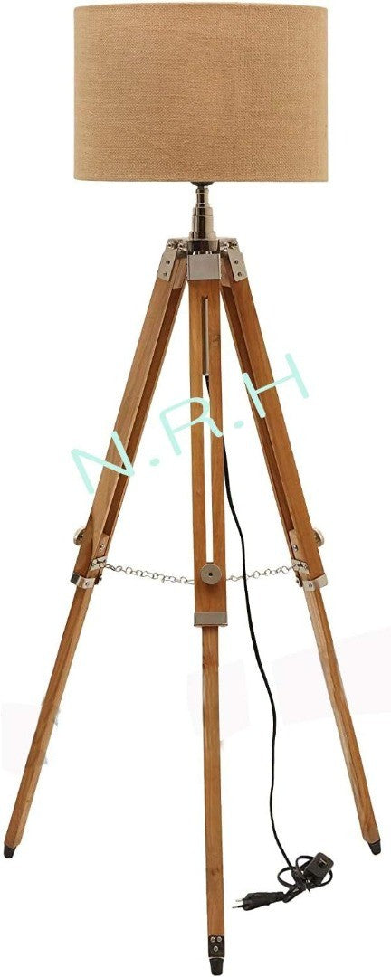 Wooden Tripod Floor Lamp Natural Finish Decor