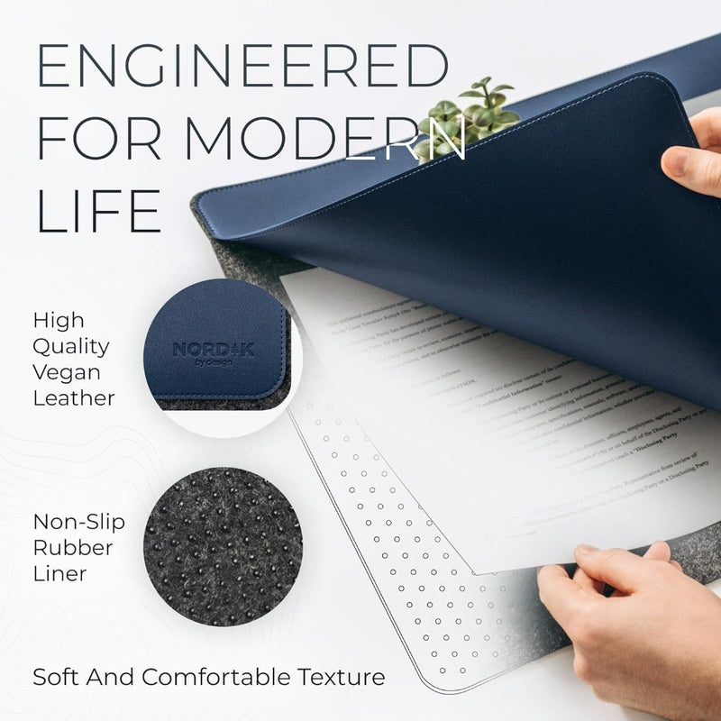 Felt and Leather Desk Mat Pad Non-Slip Blue