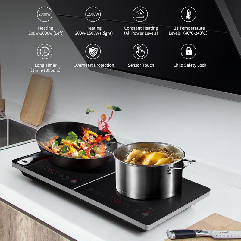 Portable Double Induction Hob - 3500W - 21 Temperature Levels KPUY