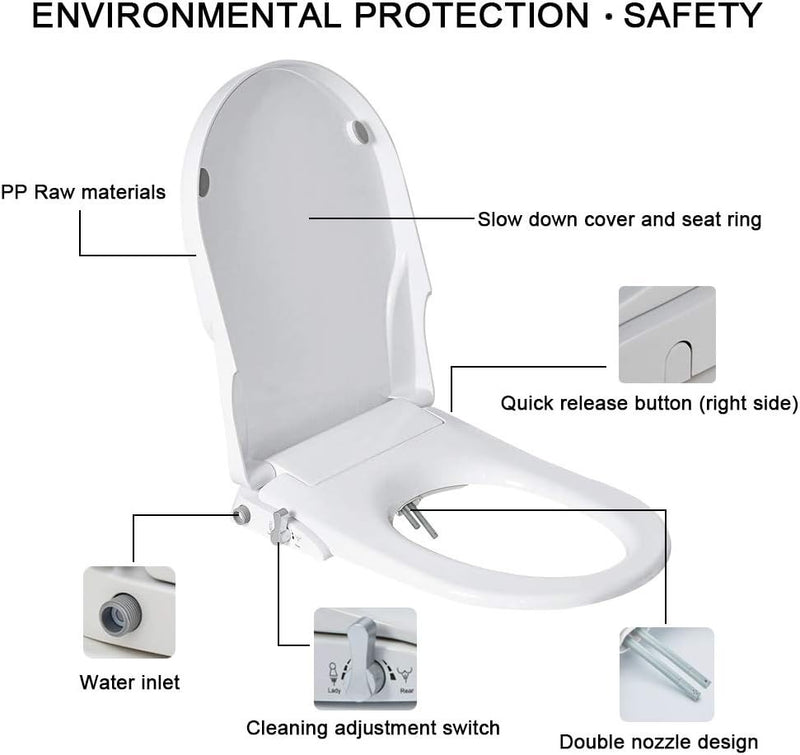 Toilet Seat Bidet w/ Non Electric Self Cleaning