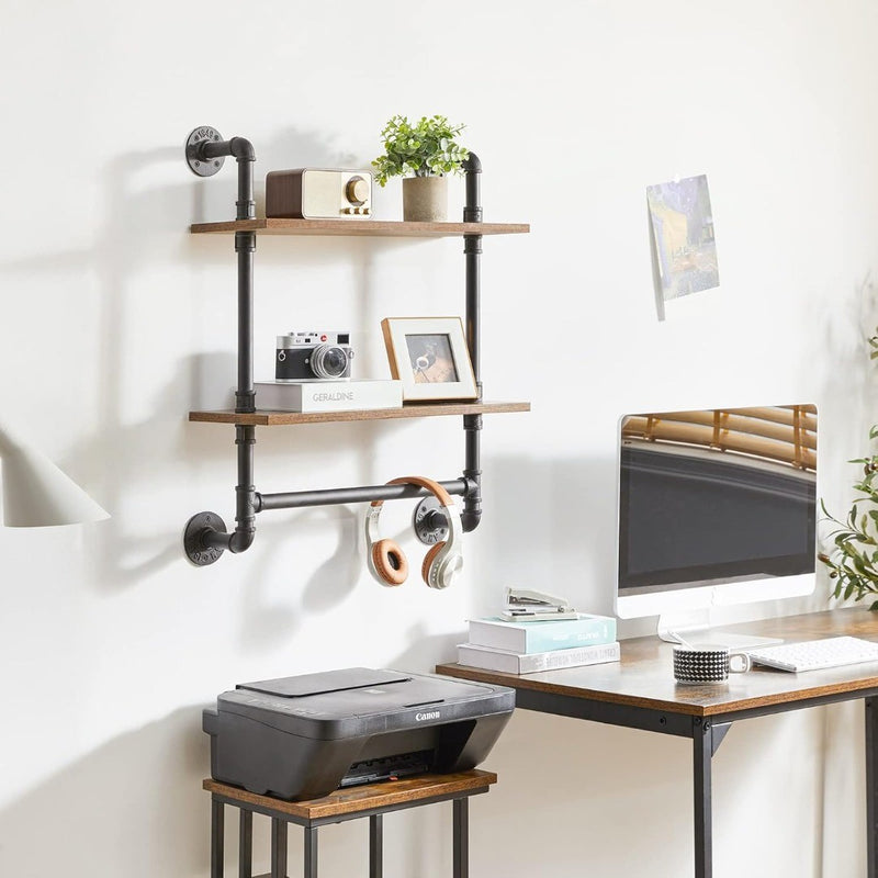 2-Tier Wall Shelves with Towel Rack - YMYNY