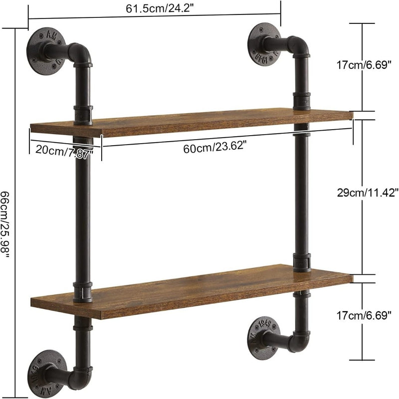 YMYNY 2-Tier Industrial Pipe Wall Mount Shelves