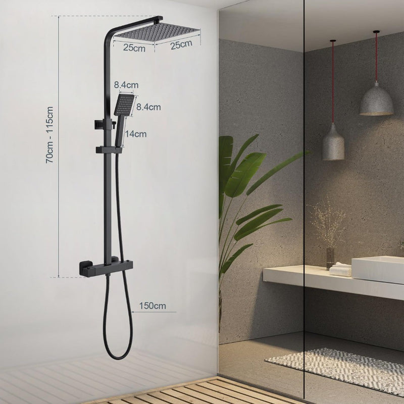 Waterfall Shower Set Wall Mount Black Matte