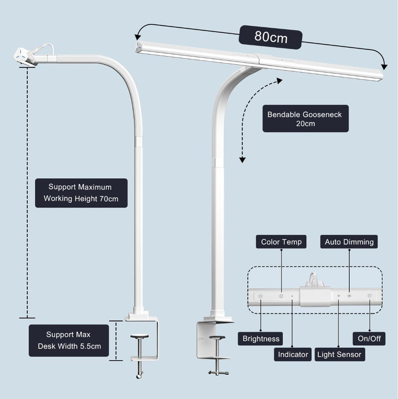 LED Desk Lamp 80cm Eye Protective with Clamp