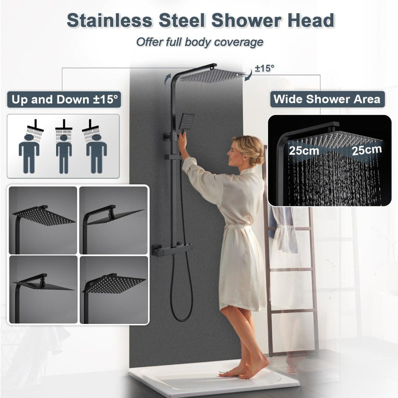 Waterfall Shower Set Wall Mount Black Matte