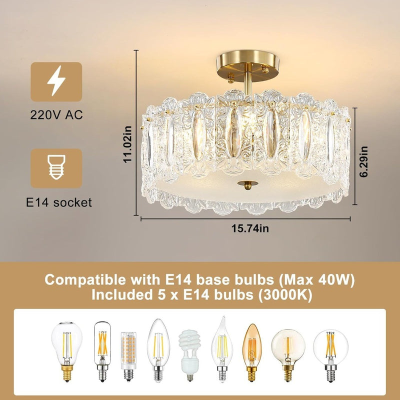 Depuley 15" Modern Chandeliers, 5-Light Gold E14 Bulbs