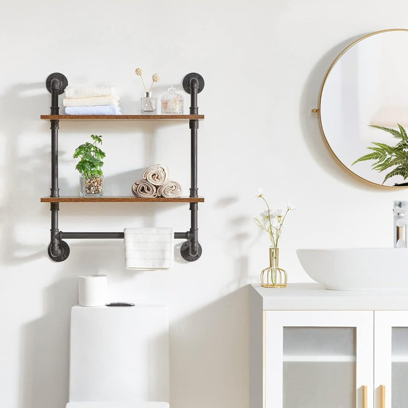 2-Tier Wall Shelves with Towel Rack - YMYNY