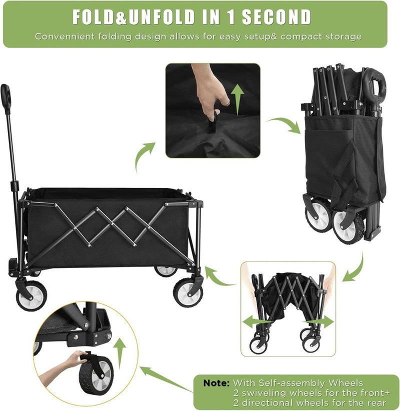 Folding Wagon Cart on Wheels Black