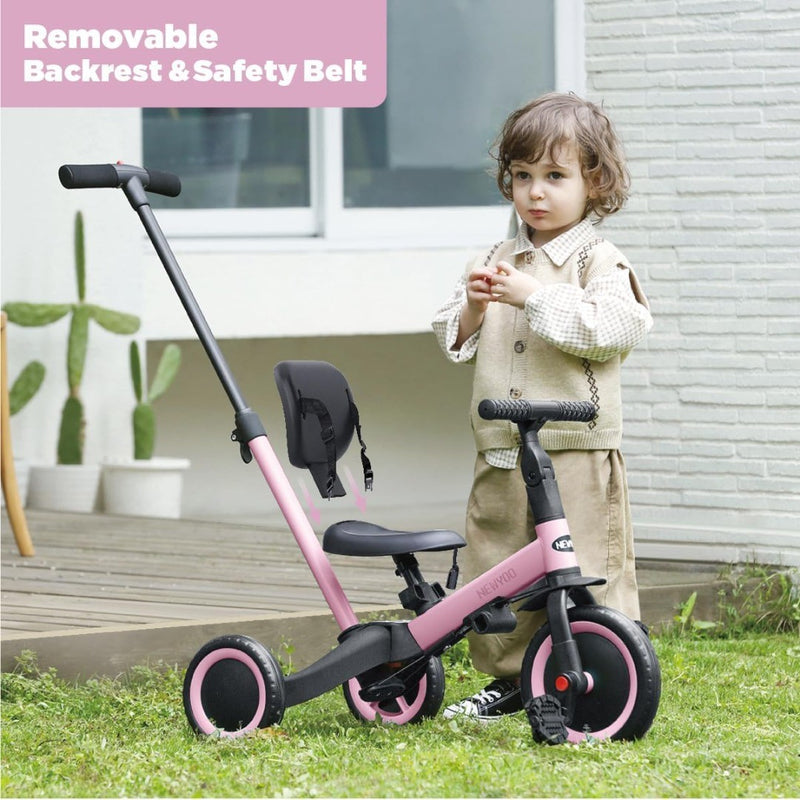 Trike with Parent Handle for 1-3 Year Old Pink