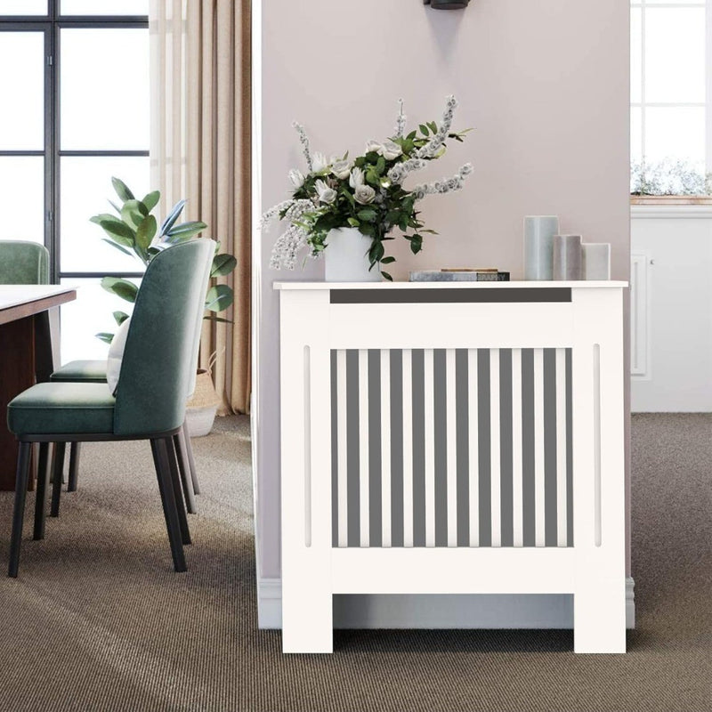 High Radiator Cover Wood Cabinet White Small