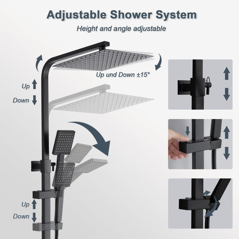 Waterfall Shower Set Wall Mount Black Matte